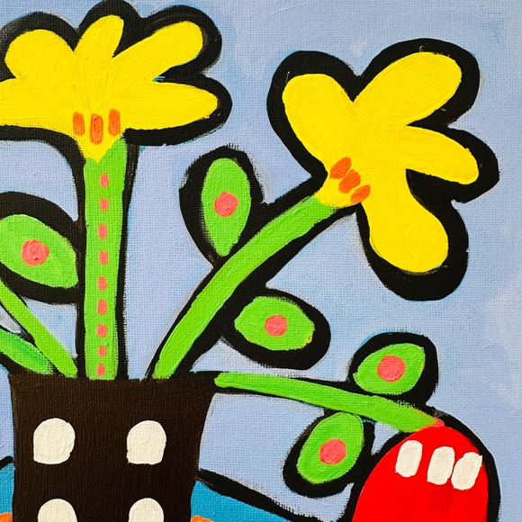 ORIGINAL Painting POP Art Collectible Flowers Apples 12" x 12" Canvas Panel - Picture 6 of 7